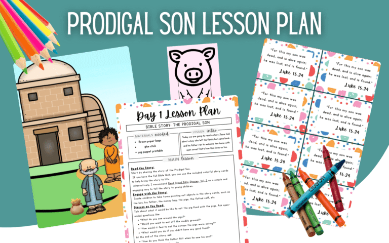 prodigal son lesson plan sample pages, crayons and colored pencils